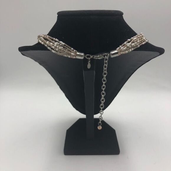 White Shell Beaded Necklace and White Beaded Dangling Pierced Earring Set - Picture 5 of 12